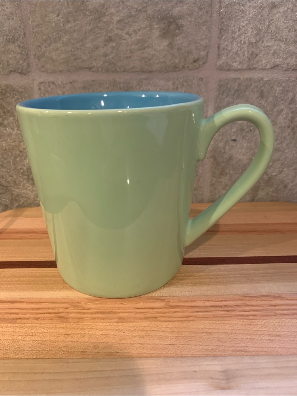 Life Is Good Light Green Ceramic Mug with Blue Interior and White Flower - Picture 5 of 7